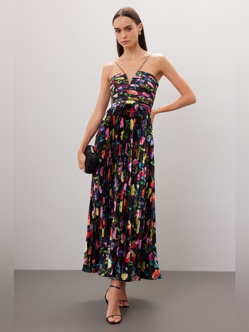 Aiifos Black Floral Maxi Dress with size 10